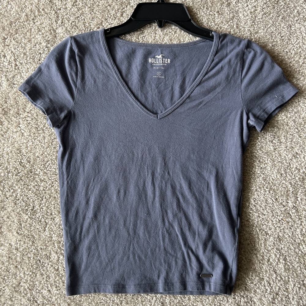 Hollister Gray/Blue Fitted Short Sleeve Tee